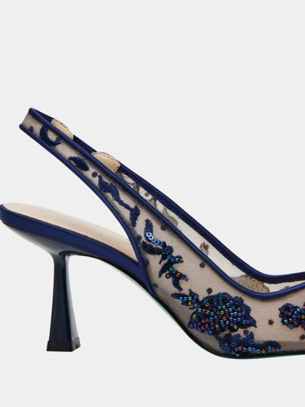 Navy Applique'd Slingback Heels